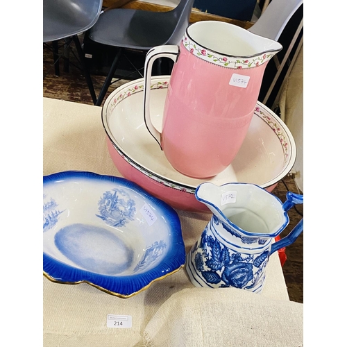 166 - A selection of antique pottery including a Wedgewood jug & basin set. shipping unavailable