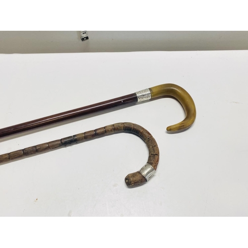 145 - A silver topped walking cane and one other  shipping unavailable.