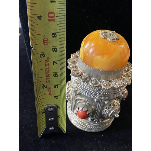 173 - A vintage white metal Oriental lidded container