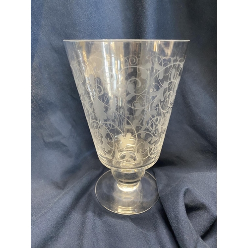 192 - A hand etched Victorian celery vase, shipping unavailable