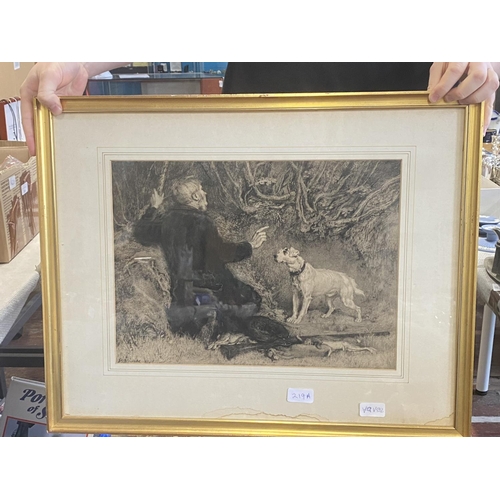 219A - A framed Victorian hunting scene print. 66cm x 52cm. No shipping.