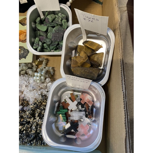 61 - A box full of assorted minerals, rocks and crystals & associated jewellery