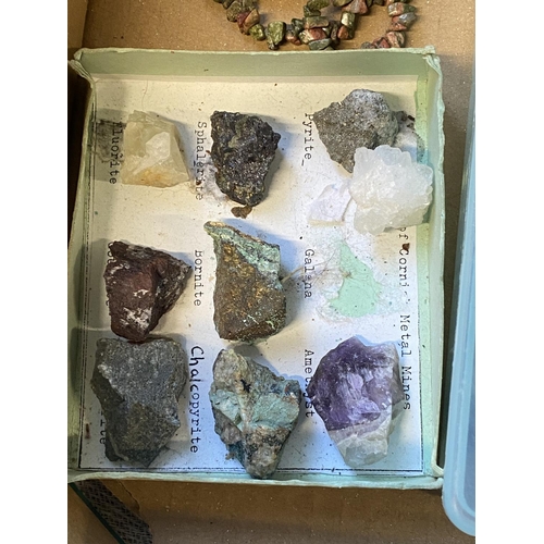 61 - A box full of assorted minerals, rocks and crystals & associated jewellery