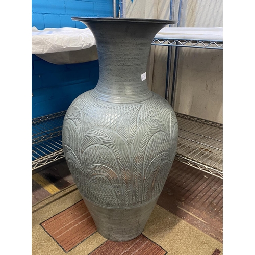 70 - A large approx 90cm tall terracotta vase with a grey glaze design  shipping unavailable