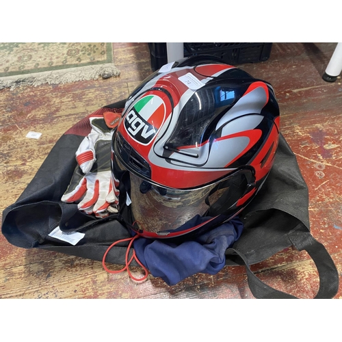 74 - A AGV crash helmet & motorbike gloves,