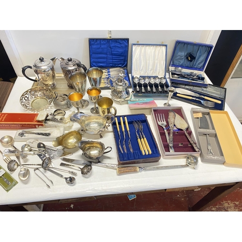 85 - A large selection of assorted metal wares & boxed cutlery etc.  no shipping