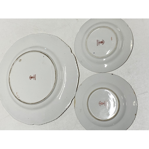 11 - Two Royal Crown Derby side plates and one dinner plate 'Kings' pattern (largest d26cm)