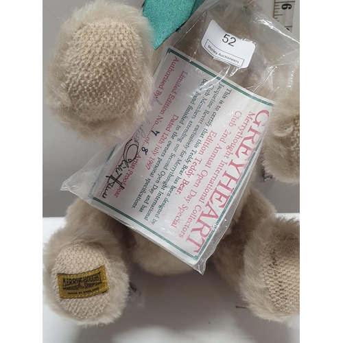 52 - A Merrythought bear 'Grey Heart' with tags.