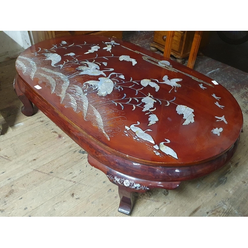 77 - A Chinese low coffee table with MOP inlay decoration 135x80x38cm, shipping unavailable