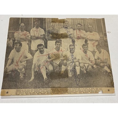 101 - Two vintage newspaper cuttings one signed by the Leeds United team 1960's (including Jack Charlton, ... 