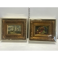 Two boxed hand finished antique style prints in gilt frames 30x25cm