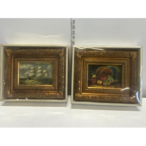 262 - Two boxed hand finished antique style prints in gilt frames 30x25cm