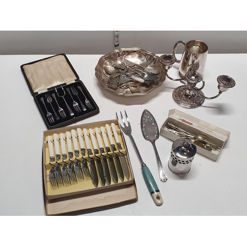 12 - A good selection of assorted silver plate and cased cutlery