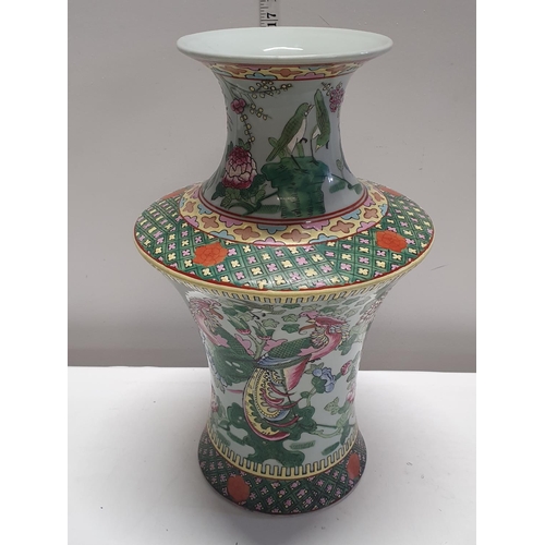 30 - A large Chinese ceramic vase with hand painted decoration and marks to base h43cm, shipping unavaila... 