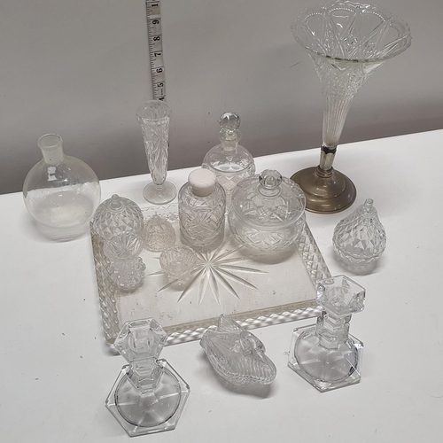 35 - A job lot of assorted glassware including candlesticks etc, shipping unavailable