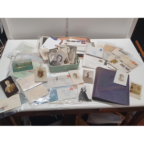 42 - A good job lot of ephemera including postcard album, first day covers, antique photos etc