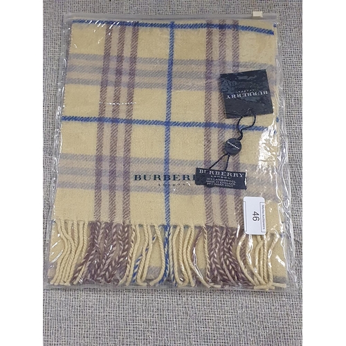 46 - A new with tags Burberry 100% lambs wool yellow long scarf 120 x 23cm