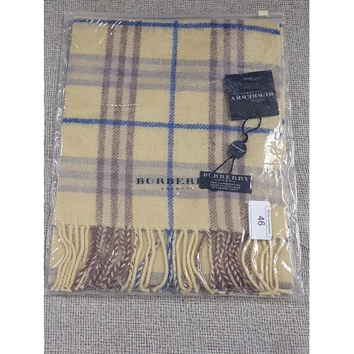 47 - A new with tags Burberry 100% lambs wool yellow long scarf 120 x 23cm