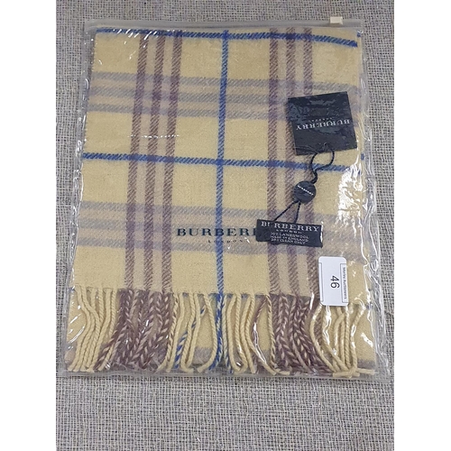 48 - A new with tags Burberry 100% lambs wool yellow long scarf 120 x 23cm