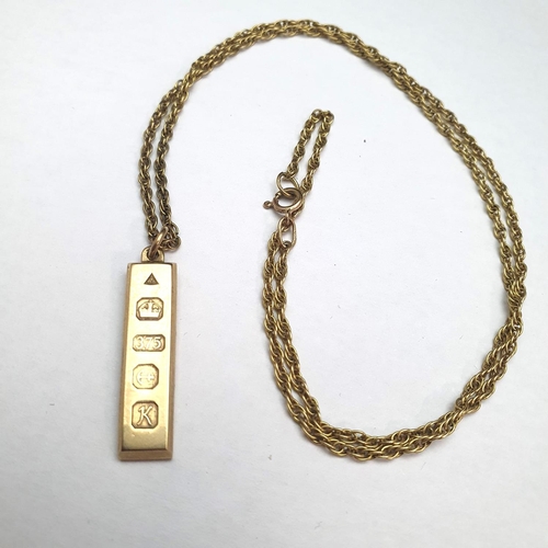 68 - A hallmarked 9ct gold ingot & chain. 8.30 grams