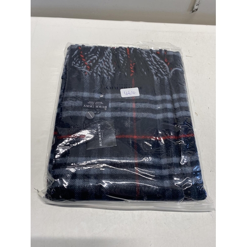 477 - A new with tags Burberry 100% lambs wool Navy shawl 206 x 70cm