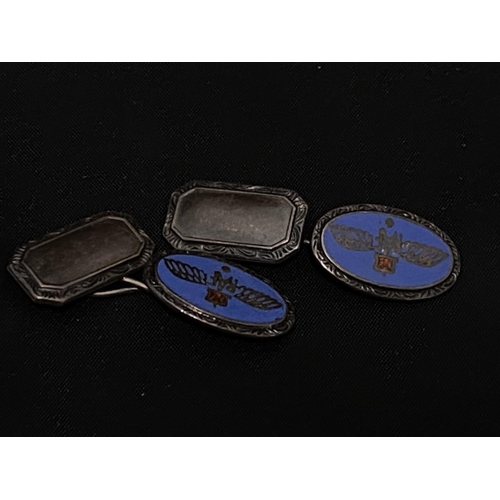 120 - A pair of sterling silver cufflinks with RAF enamel decoration