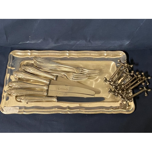 31 - A selection of assorted silver plated ware including WMF tray, Solingen cutlery and knife rests