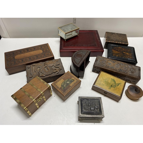 67 - A selection of assorted vintage wooden boxes and other, shipping unavailable