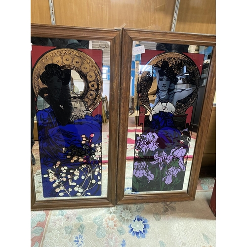 75 - A pair of Art Nouveau style mirrors 61x32cm, shipping unavailable