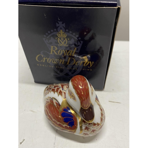 78 - A boxed Royal Crown Derby  paperweight 'Swim Duckling' with gold stopper