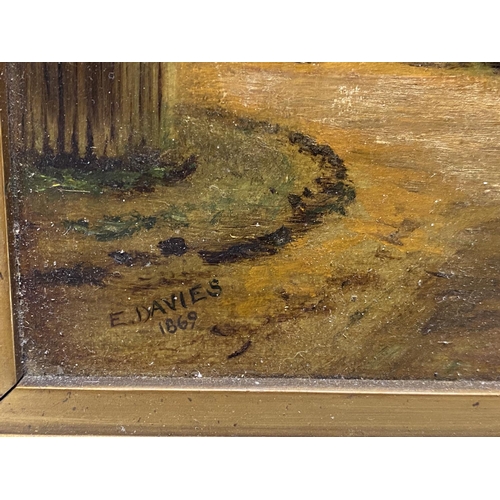 30 - A antique oil on board signed by E Davies 1869 40x30cm, shipping unavailable