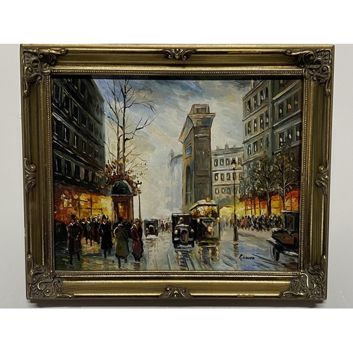 33 - An acrylic oil on board Parisian street scene, 20th century by L.Kauff 31x25cm