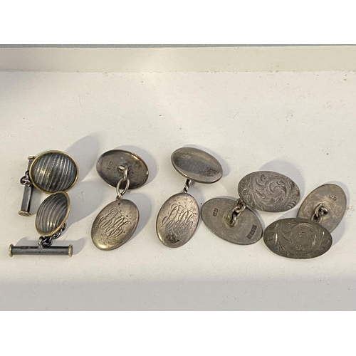 253 - Three pairs of silver cufflinks