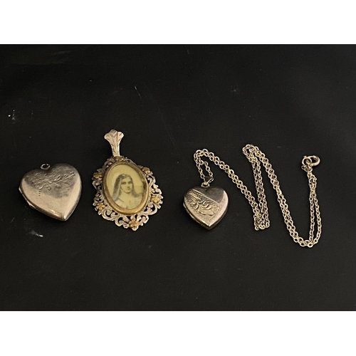 278 - Three 925 silver  lockets, pendants and chain