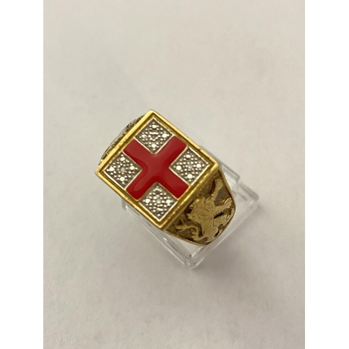 111 - A 925 silver gilt ring with a St Georges cross motiff