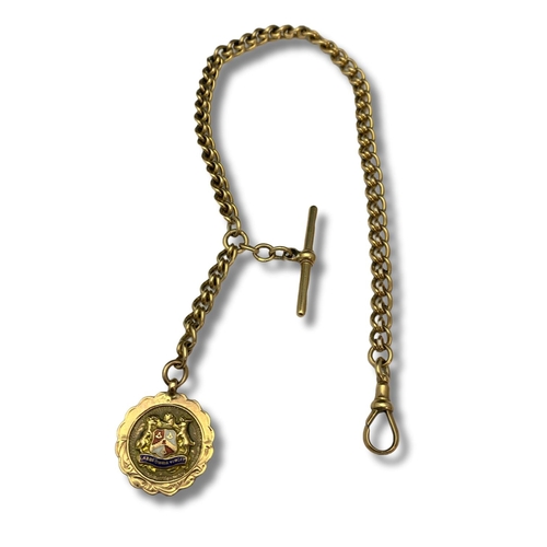 132 - A antique 9ct gold Albert chain & fob. 36.00 grams. Each link individually hallmarked