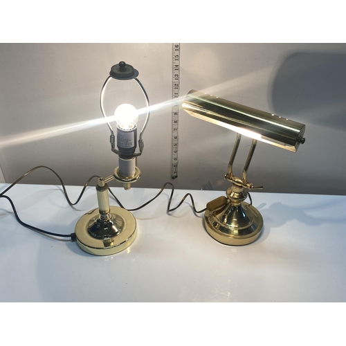 2 - A brass Bankers style desk lamp and a brass table lamp, shipping unavailable