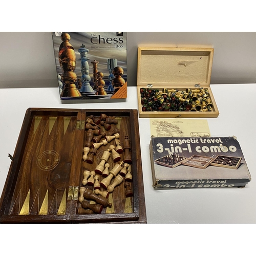 287 - A selection of assorted chess sets complete (one slight damage to board) shipping unavailable