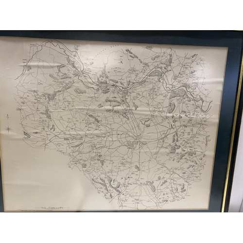 337 - A framed map of Bradford and surrounding areas and a framed Lithograph of Keble College oxford and o... 