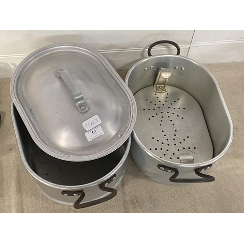 51 - Two galvanised cooking pans with lids, shipping unavailable