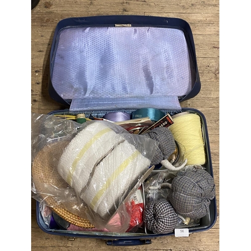 56 - A vintage suitcase full of vintage wool and assorted knitting ephemera, shipping unavailable