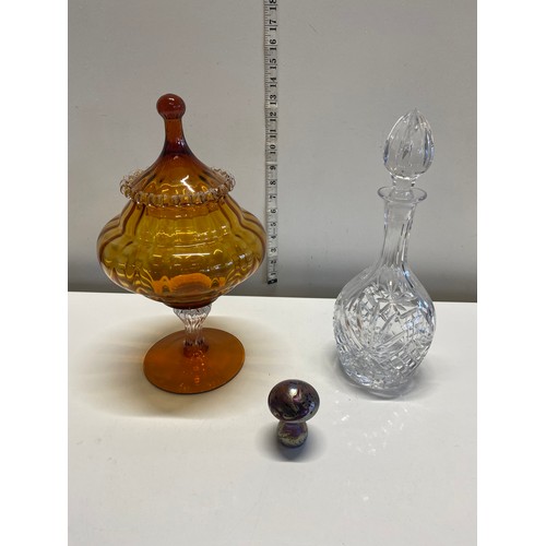 11 - Three pieces of assorted glassware including a signed example, shipping unavailable