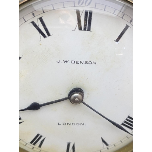 221 - An Edwardian J W Benson wooden cased mantle clock with boxwood inlay, working