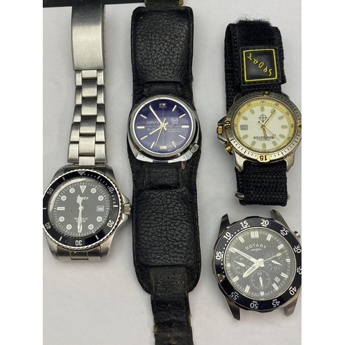 230 - Seven assorted gents watches, includes Timex Rotary all ticking at time of cataloguing