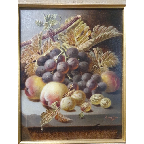 11 - A Oliver Clare (1853-1927) oil on board depicting still life study of fruit signed to lower right da... 