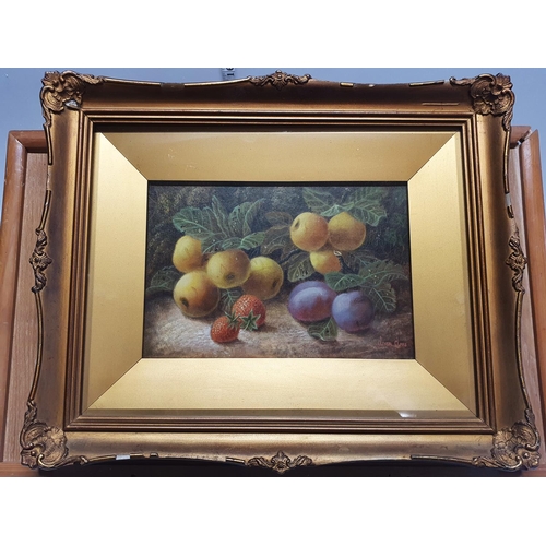 14 - A Oliver Clare (1853-1927) oil on board depicting still life study of fruit signed to lower right in... 