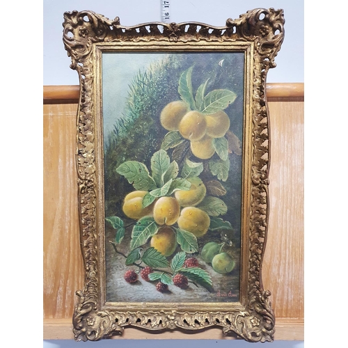 2 - A Oliver Clare (1853-1927) oil on board depicting still life study of fruit signed to lower right in... 