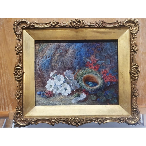 21 - A Vincent Clare (1855-1930) oil on canvas depicting still life study of fauna and birds nest signed ... 