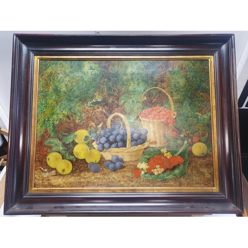 26 - A large George Clare (1835-1890) oil on canvas depicting still life study of fruit signed to lower r... 