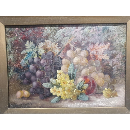 29 - A Alice Redgrave in the manner of Oliver Clare oil on canvas depicting fruit and fauna in a ornate g... 